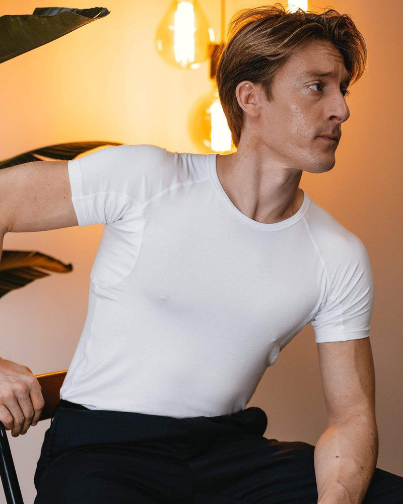 Heren - Anti Zweet Shirt-Wit-V-hals-S-Fibershirts color__wit+neck__rond